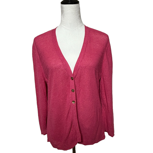 J. Jill Cardigan Sweater Womens Large Pink Linen Blend Button Up Light Weight - Picture 2 of 10